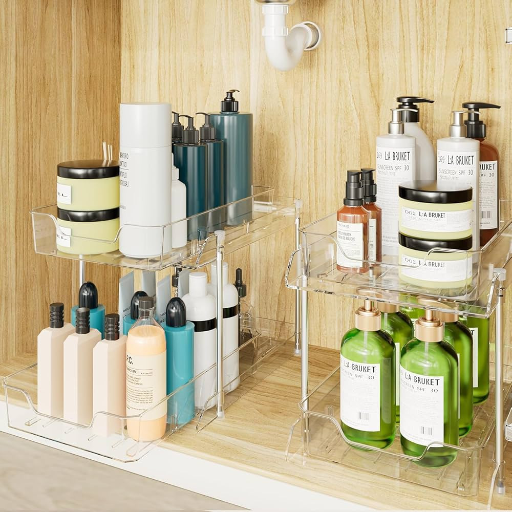 2 Pack Bathroom Under Sink Organizers and Storage, 2-Tier Pull Out Medicine Cabinet Organizing- K... | Amazon (US)
