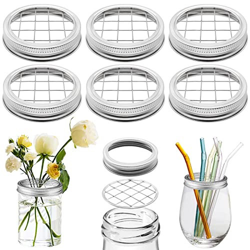 Cinvo Flower Mason Jar Insert Lid Metal Flower Organizer Frog Lid for Regular Mouth Mason Canning Jars Bouquet Easy Flower Arranging(6 Set Rings and Separate Lids) | Amazon (US)