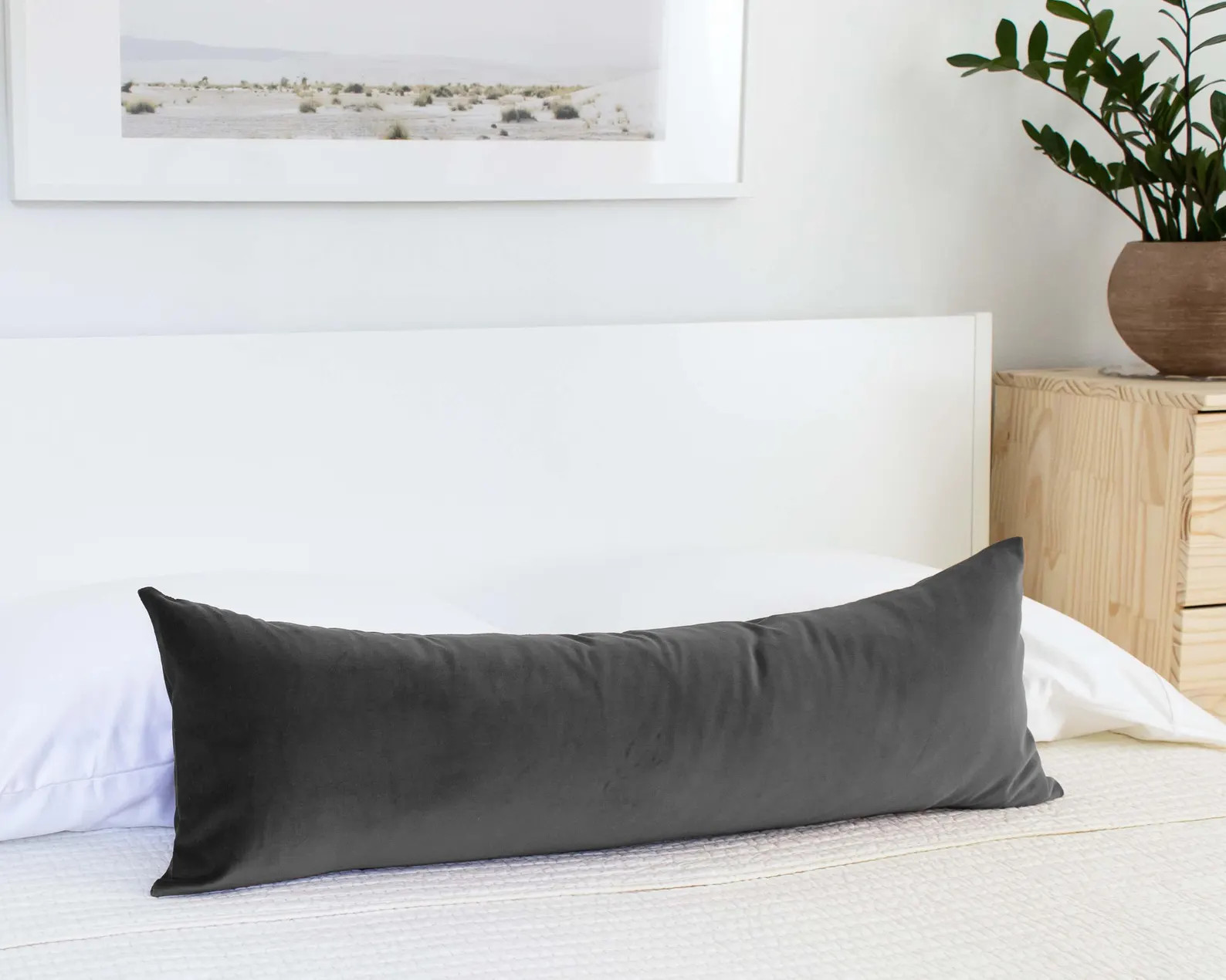 Charcoal Gray Velvet Long Lumbar Throw Pillow Cover King Bed Body Pillowcase Dark Grey Solid Cush... | Etsy (US)