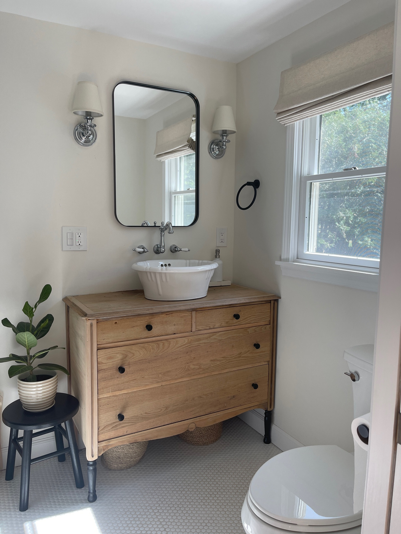 Cottage bathroom details! 

Vintage vanity, vessel sink, faucet, sconces, pottery barn, overstock, Wayfair, Roman shade, bathroom mirror, black hardware, coastal, bright and airy, penny tile


#LTKstyletip #LTKhome #LTKFind