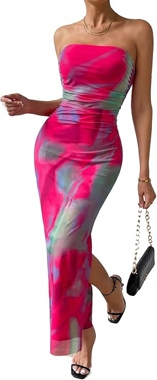 Milumia Women's Summer Tie Dye Strapeless Tube Dress Ruched Bodycon Maxi Dress | Amazon (US)