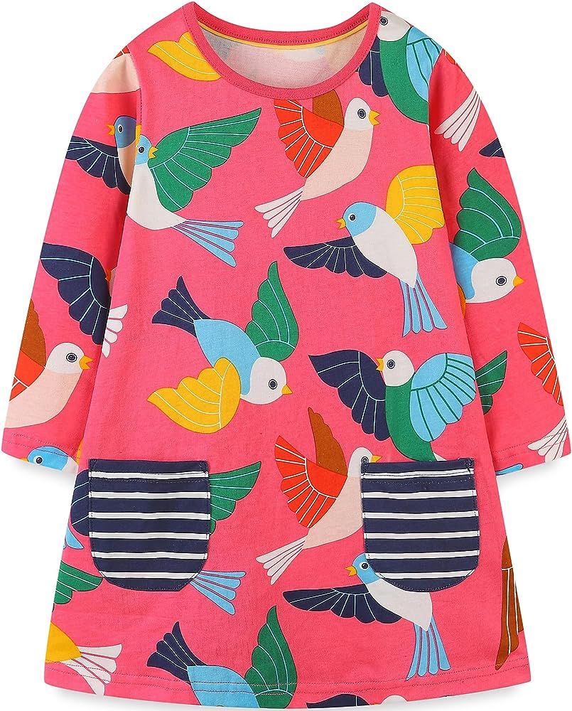 Amazon.com: Bumeex Kids Toddler Girls Long Sleeve Dresses Cotton Fall Winter Spring Casual Cute C... | Amazon (US)
