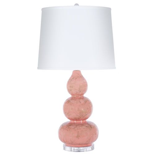 Coral and Gold Marbling Table Lamp with White Linene Shade | Bellacor