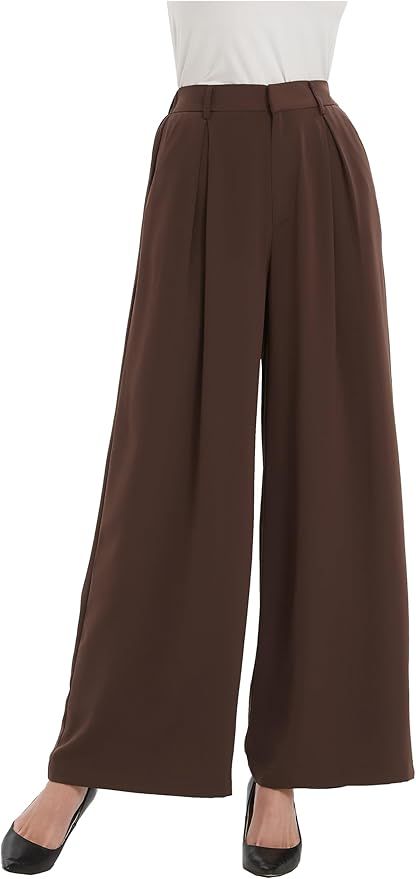 Tronjori Women High Waist Casual Wide Leg Long Palazzo Pants Trousers Regular Size | Amazon (US)