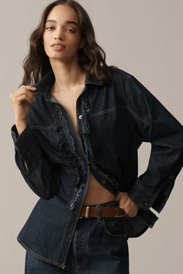 Pilcro Denim Ruffle Buttondown Tunic | Anthropologie (US)