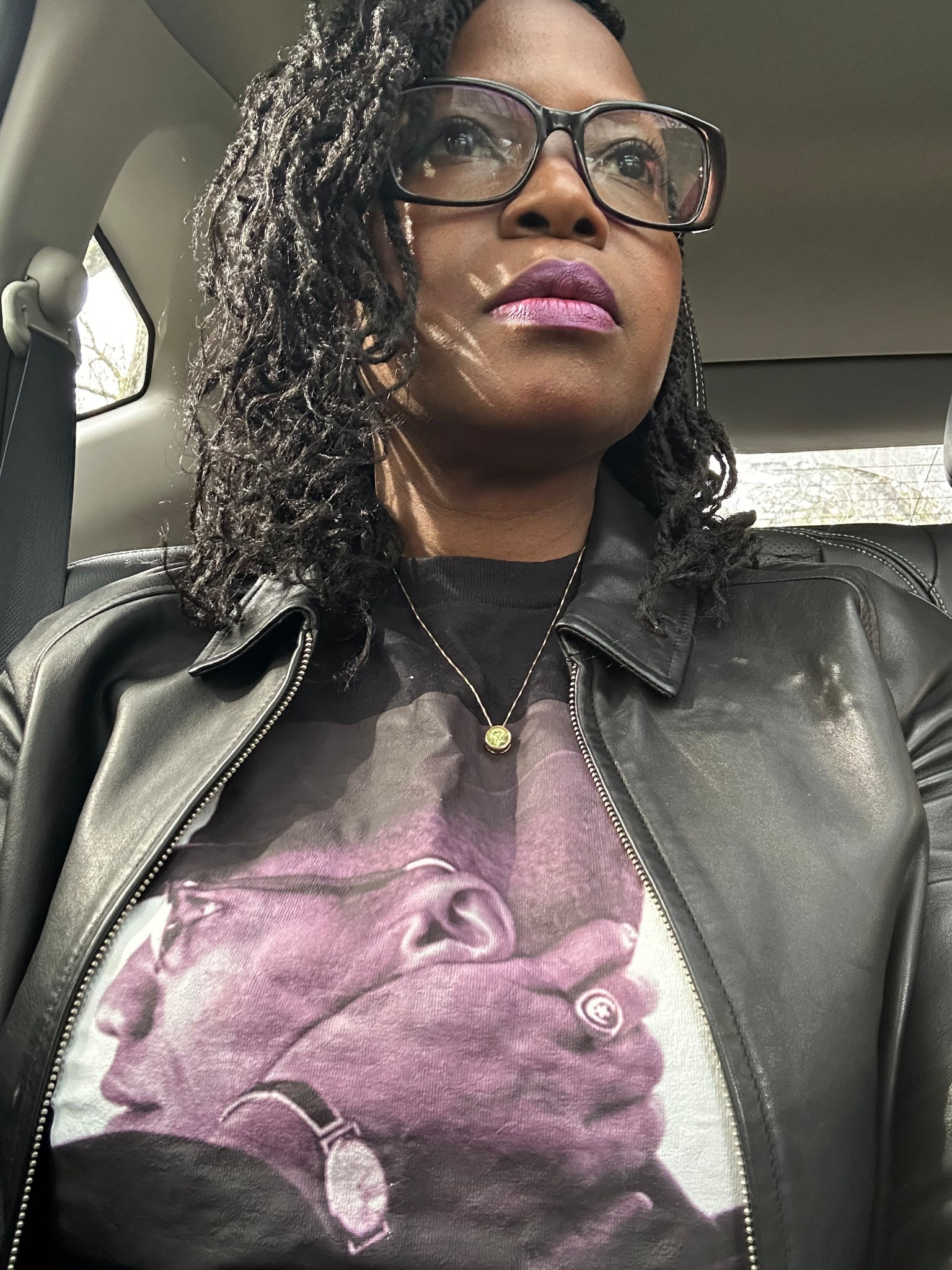 Graphic Malcom X T-shirt. (Custom made). Leather jacket. Face: Focused. By Any Means Necessary !

#LTKOver40 #LTKgrwm #LTKootd