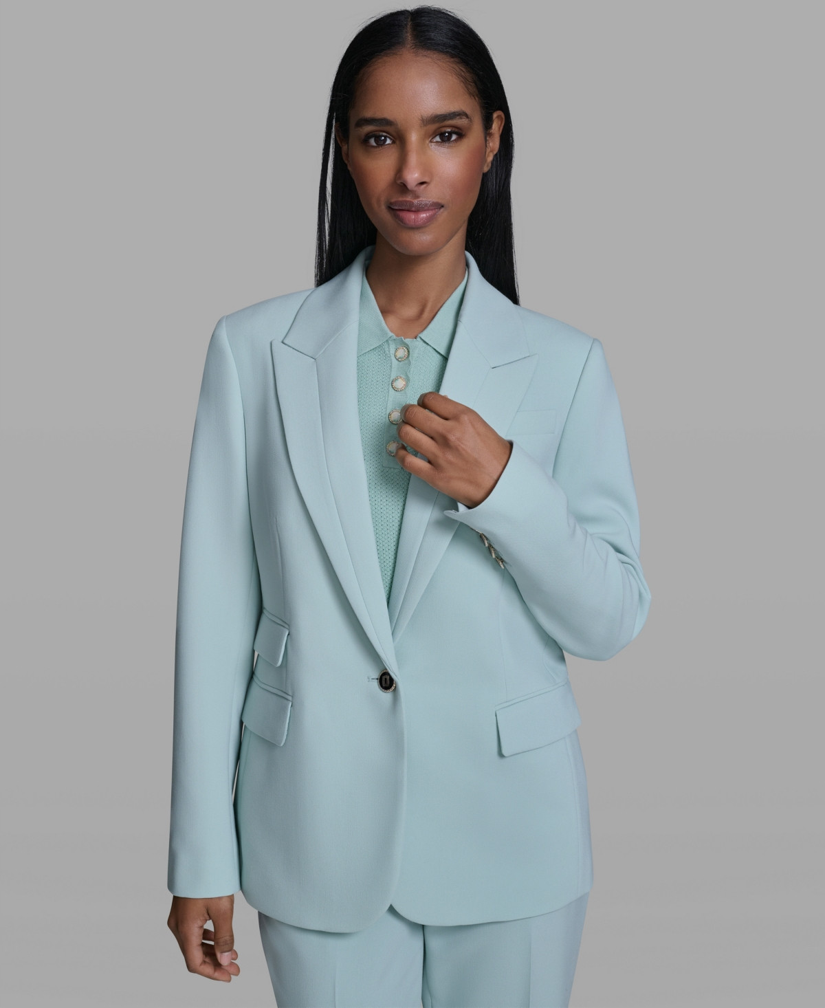 Karl Lagerfeld Paris Women's Notch Lapel Collar One-Button Jacket - Fresh Mint | Macy's