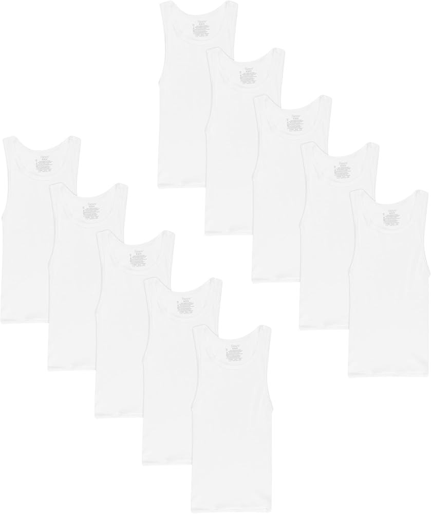 Hanes Boys’ Tank Cotton Undershirt, EcoSmart, 10 Pack, White | Amazon (US)