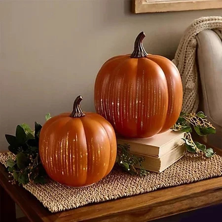 Valerie - Set of 2 Lit Starry Night Glass Pumpkins, Cherishous Twinkle LED Light Pumpkins, Pumpkin Light Decorations for Bedroom Hallway | Walmart (US)