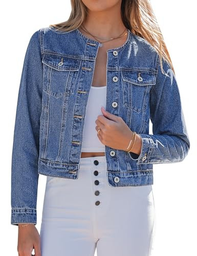 luvamia Womens Jean Jacket Women's Jackets Women Spring Jacket Blue Jean Jackets for Women Country Concert Outfit Denim Shacket Medium Blue Medium | Amazon (US)