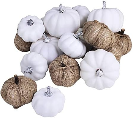 Artificial White Pumpkins and Burlap Pumpkins Assorted Faux Harvest Pumpkins for Fall Wedding Tha... | Amazon (US)