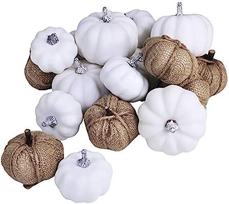 Artificial White Pumpkins and Burlap Pumpkins Assorted Faux Harvest Pumpkins for Fall Wedding Tha... | Amazon (US)