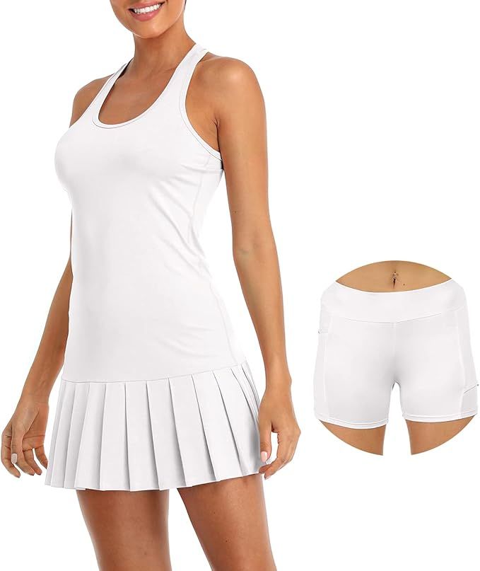 icyzone Tennis Dress for Women with Shorts, Workout Exercise Athletic Racerback Tennis Outfits | Amazon (US)