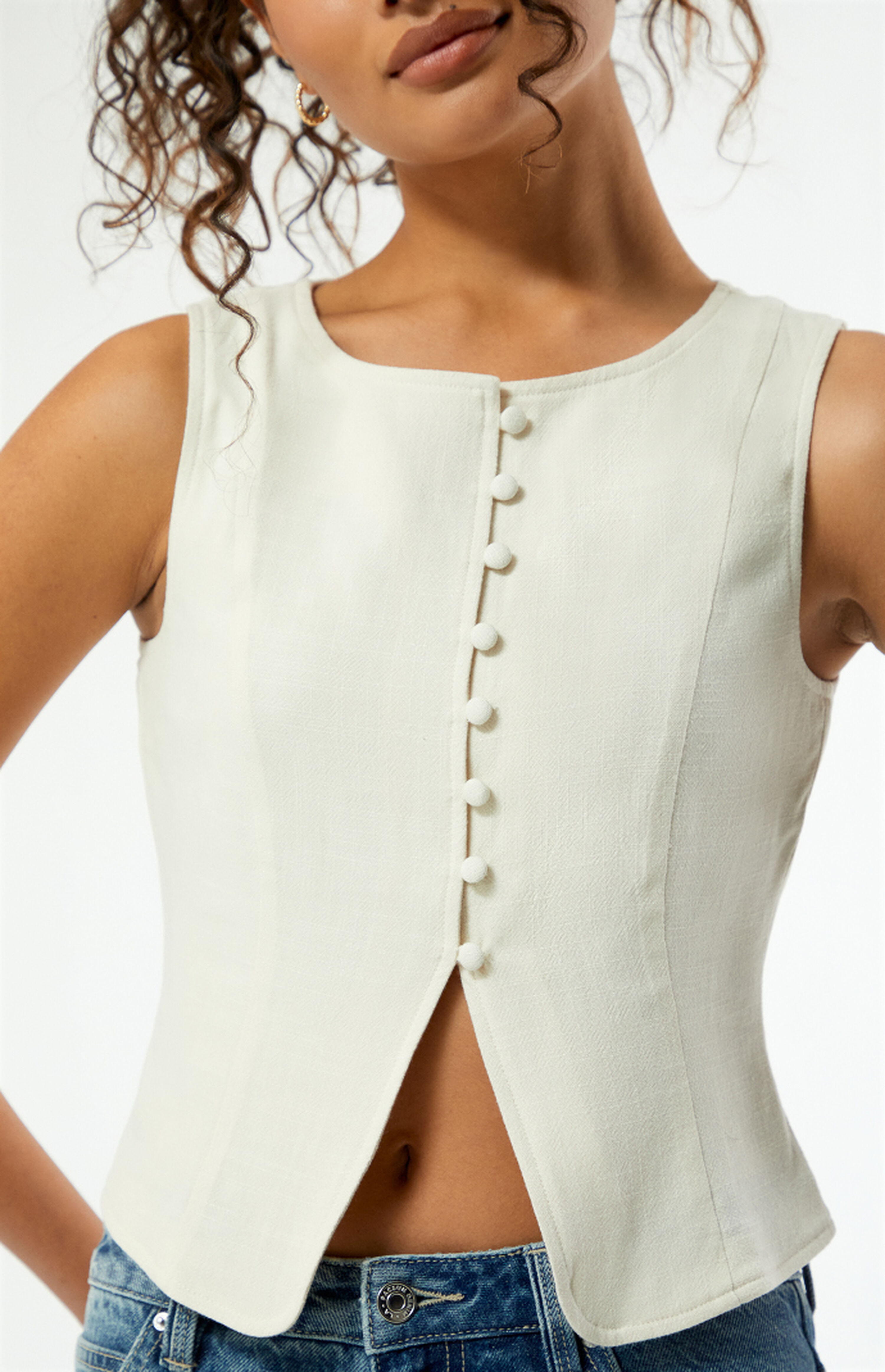 LA Hearts Button Up Linen Vest | PacSun