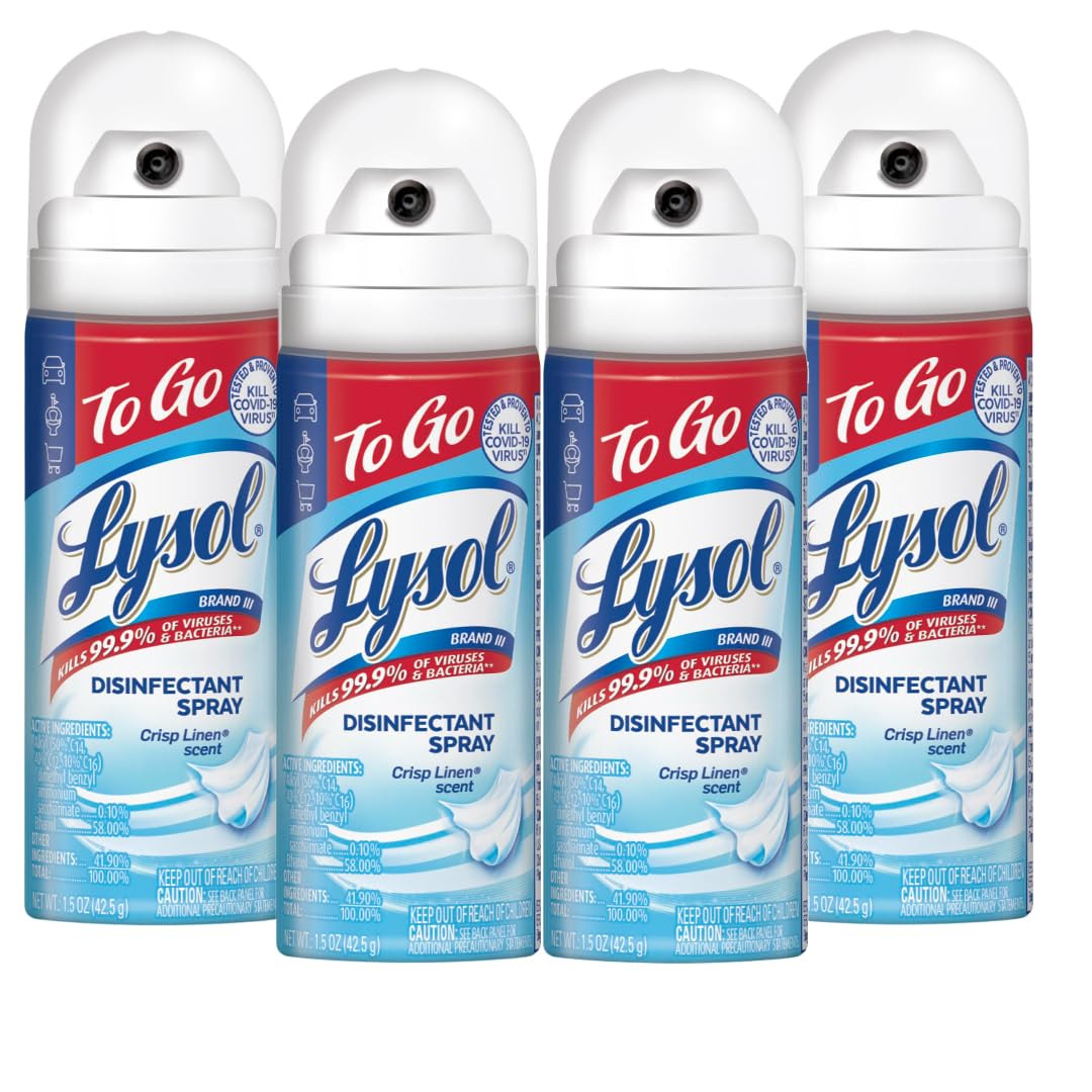 Lysol To Go Disinfectant Spray, Crisp Linen, Travel Size - 1.5 oz (Pack of 4) | Amazon (US)