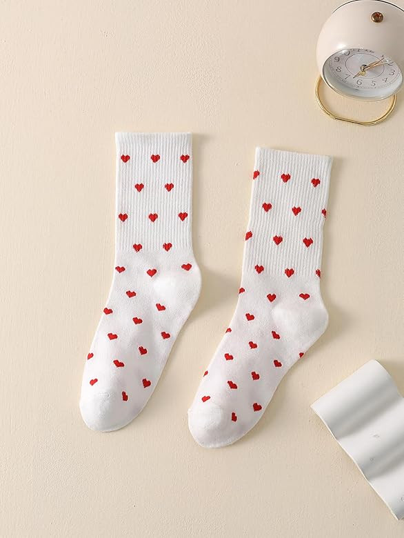 SHENHE Women's Embroidered Patterned Cute Crew Socks Breathable Soft Above Ankle Socks Red Heart ... | Amazon (US)