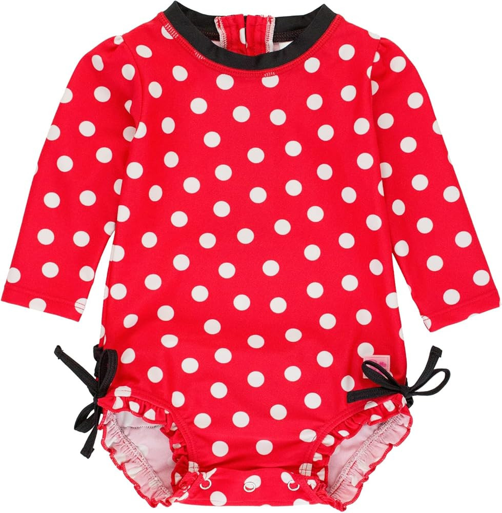 RuffleButts Baby Girls UPF 50+ Sun Protection Polka Dot Long Sleeve One Piece Rash Guard Swimsuit... | Amazon (US)