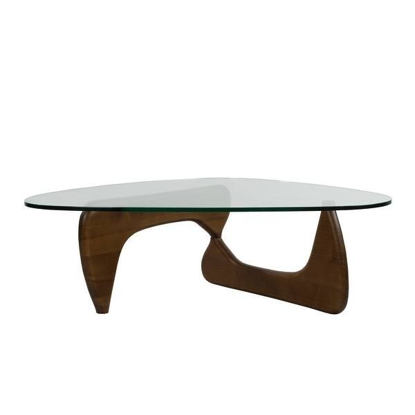 Mid-Century Modern Triangle Tempered Glass Coffee Table - Walnut | Bed Bath & Beyond