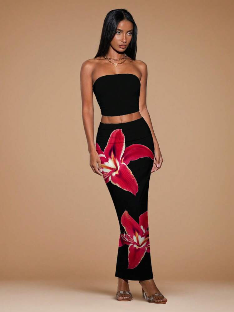 SHEIN BAE Casual Floral Pattern Loose Crop Top & Shorts 2pcs Set, Suitable For Summer | SHEIN