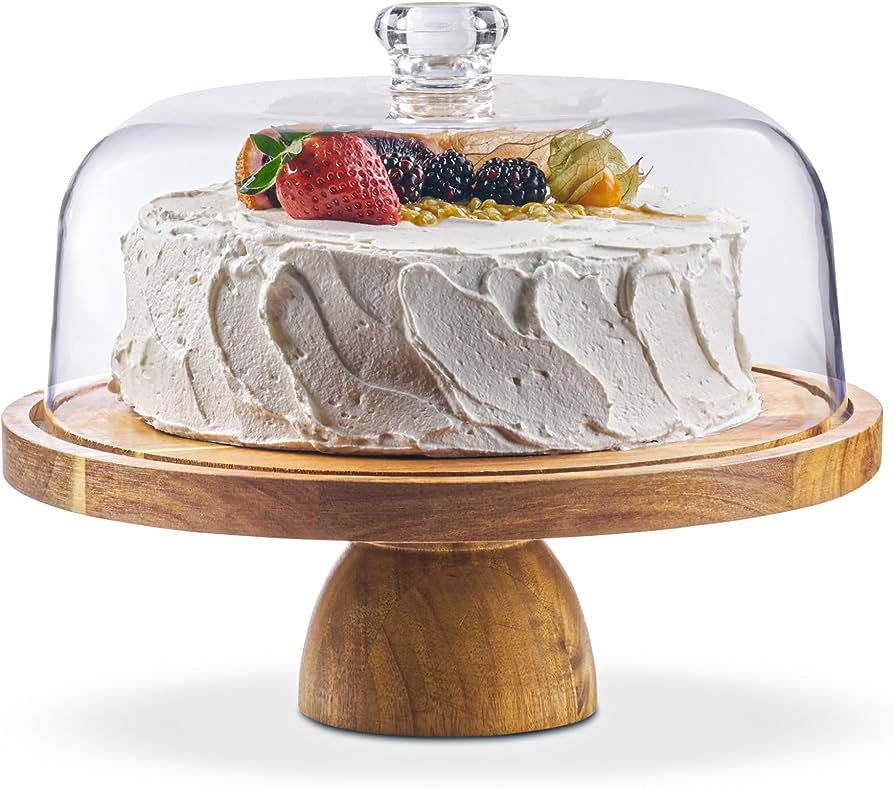 Cake Stand with Acrylic Dome Lid 2-in-1 Multifunctional Round Shatterproof Dessert Table Display ... | Amazon (US)