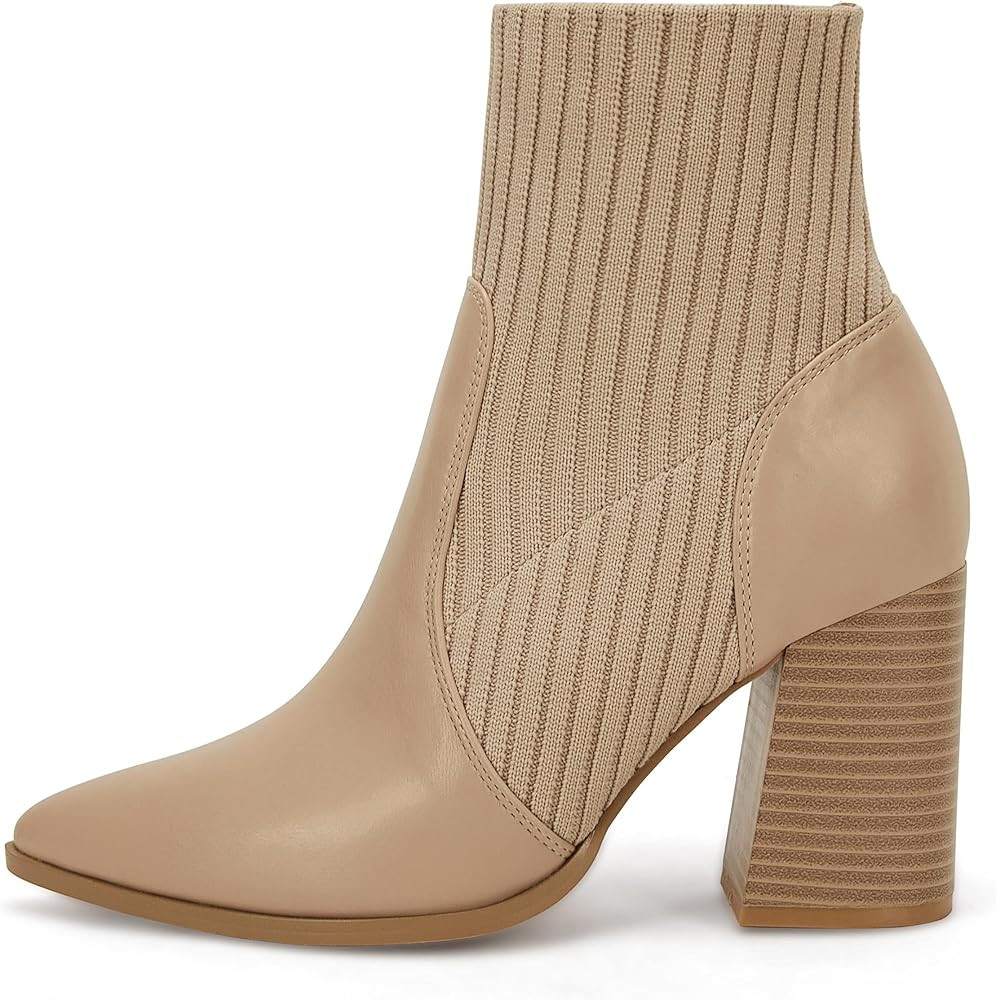 Womens Pointed Toe Ankle Boots Chunky Stacked Heel Side Zipper Winter Chelsea Bootie Shoes | Amazon (US)