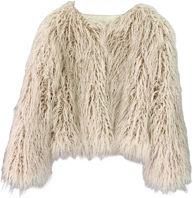 Vintage Women's Fluffy Faux Fur Jackets with Long Sleeve,Winter Warm Outwear Parka Coat | Amazon (US)