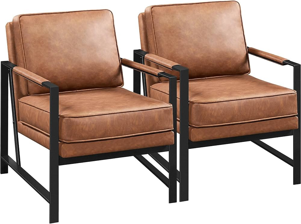 Yaheetech PU Leather Armchairs, Retro Leisure Accent Chair with Extra Soft Padded and Cushion, 10... | Amazon (US)