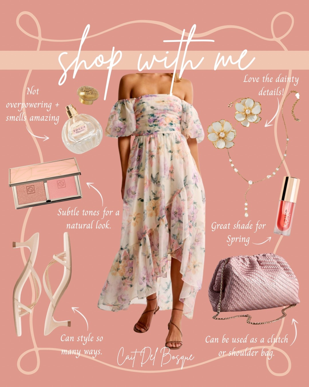 Spring event season is in full bloom, + this outfit is made for all of it—garden parties, dinner parties, wedding guest moments, + everything in between. I curated a soft + feminine look starting with an airy floral dress, nude kitten heels, + dainty jewelry for that effortlessly elegant touch. I paired it with a blush pink faux leather clutch and finished the look with fresh, natural-toned makeup + a light floral perfume. It’s a go-to look that’s both romantic + timeless—perfect for celebrating spring in style.

spring event outfit, wedding guest look, garden party dress, dinner party outfit, floral dress outfit, kitten heels, spring clutch, natural glam makeup, spring perfume, feminine spring style, floral dress, nude heels, clutch, handbag, makeup, jewelry, perfume, flower earrings, pearl necklace, heels, spring fashion, Anthropologie, Amazon, Sephora, wedding guest outfit, dinner party, garden party, spring outfit, summer outfit, hostess, ootd, maxi dress, purse, beauty, womens fashion, spring 2025, womens

#LTKBeauty #LTKSeasonal #LTKStyleTip
