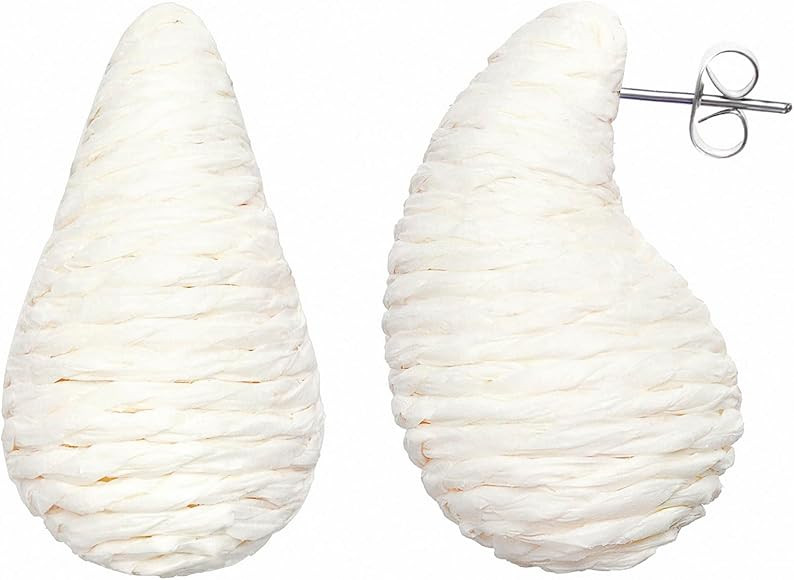 Chunky Raffia Teardrop Hoop Earrings for Women Boho Summer Beach Drop Earrings Lightweight Trendy... | Amazon (US)