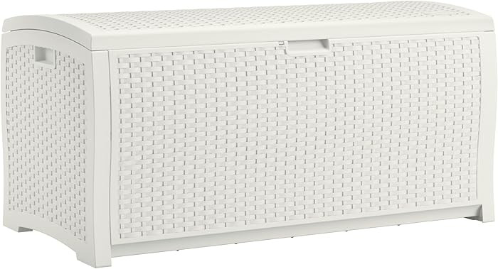 Suncast 99 Gallon Wicker Horizontal Outdoor Deck Box with Hinged Lid, Water-Resistant Storage Sol... | Amazon (US)