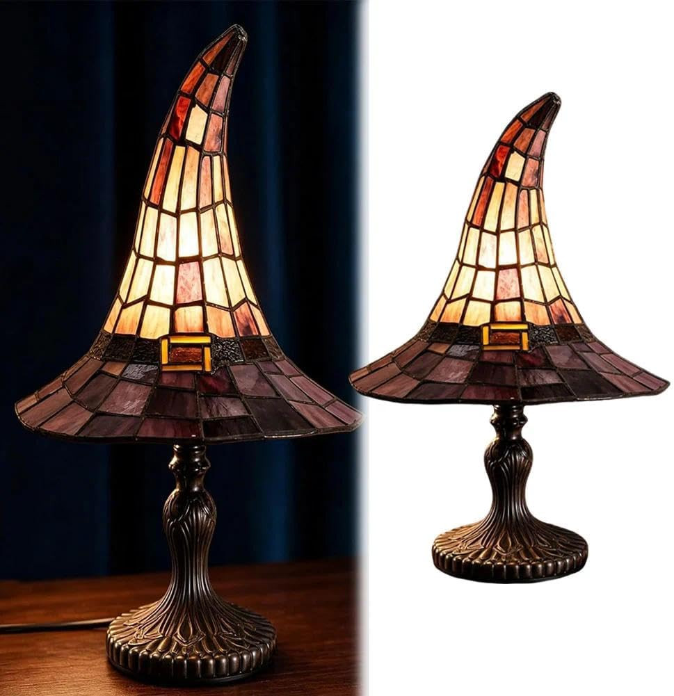 Stained Witch Hat Lamp - Handcrafted Retro Resin Witch Lamp, USB Powered Gothic Wizard Hat Night Light, Vintage Halloween Decor for Bedroom Bookshelf Living Room Witchcore Home Accent | Amazon (US)