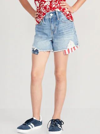 High-Waisted Exposed Printed-Pocket Jean Shorts for Girls | Old Navy (US)