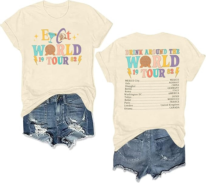 Around The World Shirt Women Magic World Tour 1982 Graphic Tee Funny Traveler Vacation Short Slee... | Amazon (US)