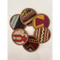 Coaster Set - Kilim Fabric Cloth 6 Or 4 Pieces, Authentic Turkish Kilim, Unique Fabric, Random Assor | Etsy (US)