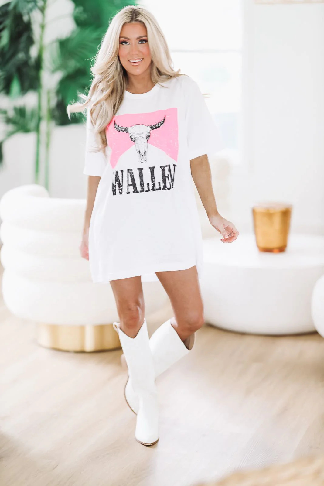 Wallen T - T Shirt Dress - White and Pink - Preorder | Hazel and Olive