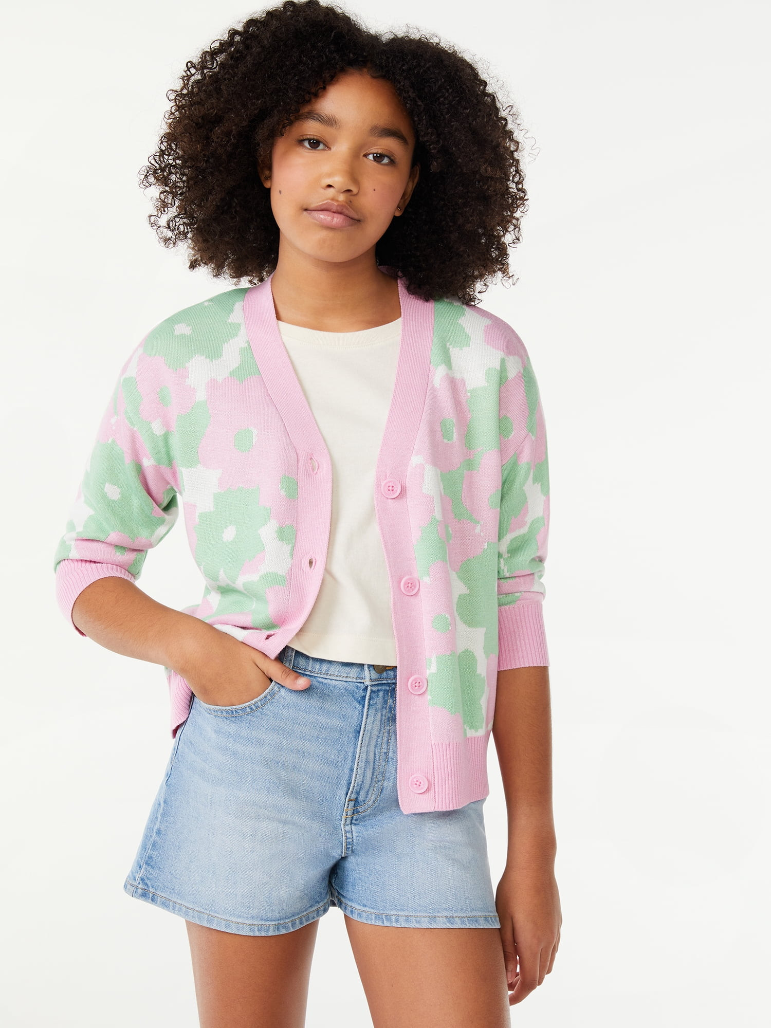Free Assembly Girls Cropped Boxy Cardigan, Sizes 4-18 | Walmart (US)