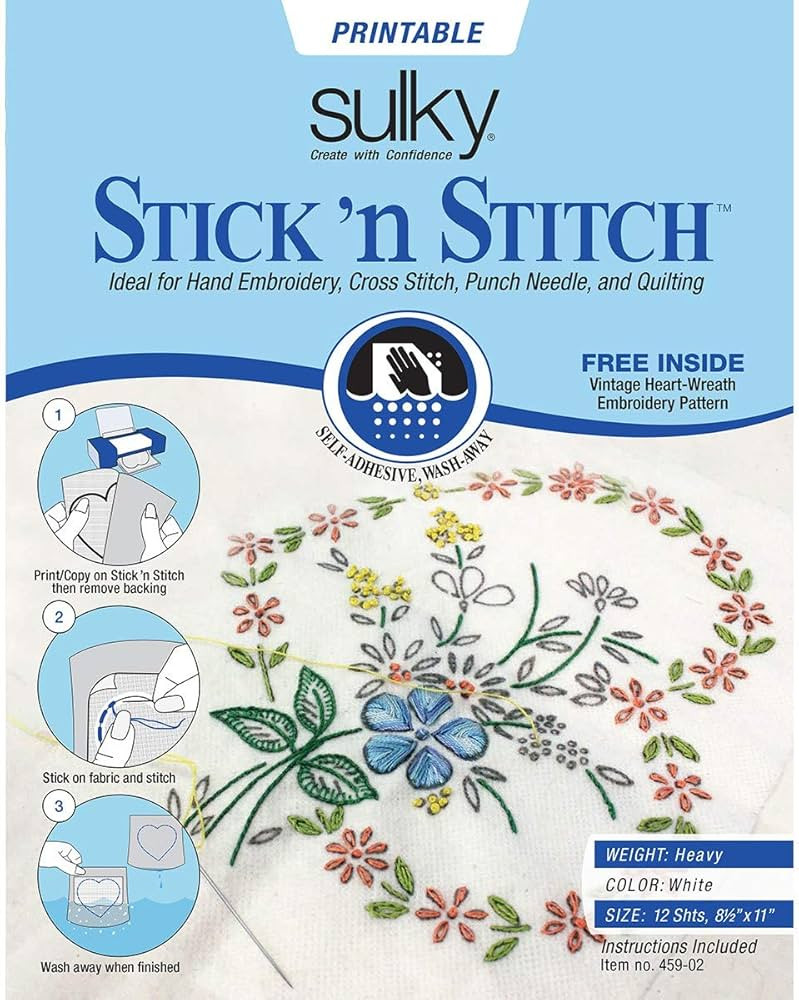 Stick N Stitch Self Adhesive Wash Away Stabilizer Twelve Sheets of 8-1/2 x 11 | Amazon (US)