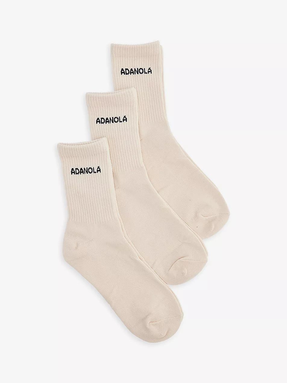 Logo-intarsia ribbed pack of three stretch-bamboo blend socks | Selfridges