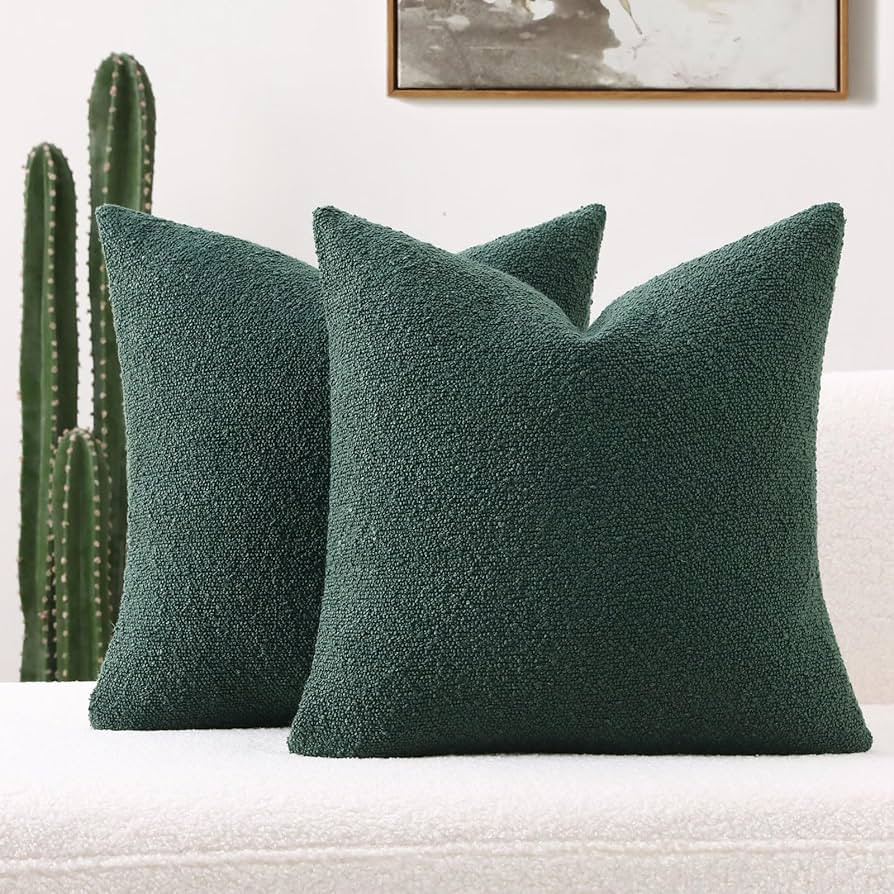 FUTEI Christmas Pack of 2 Dark Green Decorative Throw Pillow Covers 18x18 Inch Soft Cozy Solid Bo... | Amazon (US)
