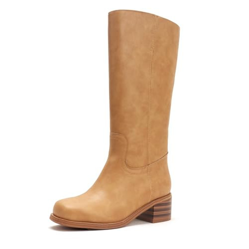 JOKACEAR Suede Banana Women's Knee High Boots Square Toe Chunky Block Heel Long Boots for Women Comfortable Slip on Low Heel Womens Riding Boot. | Amazon (US)