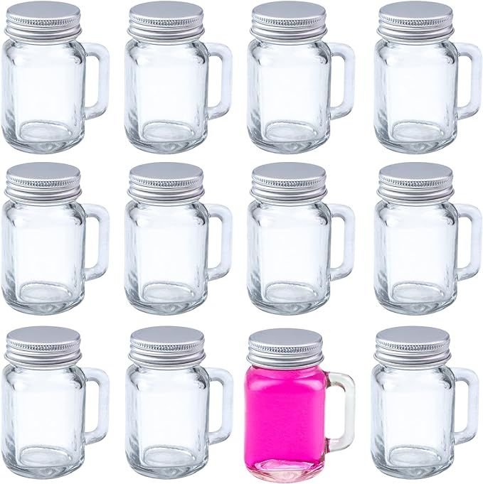 Fireboomoon 12 Pack Mini Mason Jar with Handles,1.7oz/50ml,Premium Shot Glasses with Leakproof Li... | Amazon (US)