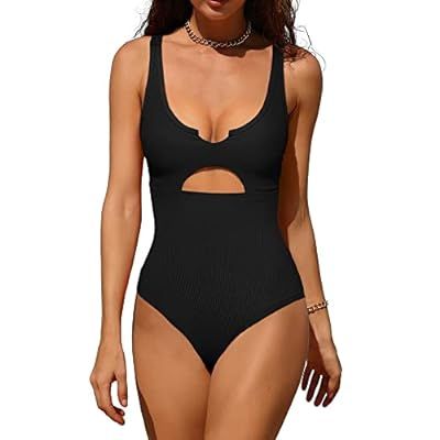 Charmo Ribbed One Piece Swimsuits for Women Cutout Scoop Neck Bathing Suit Hi… | Amazon (US)