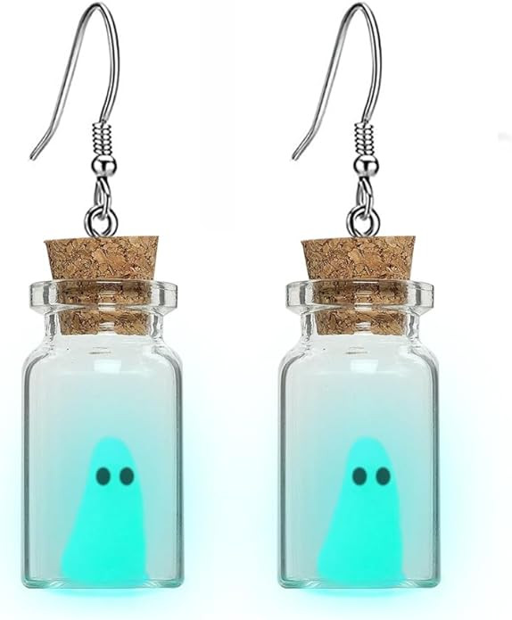 Ghost Earrings(Blue), Ghost In A Bottle Earrings, The Adopt A Ghost Earrings, Halloween Tiny Glow... | Amazon (US)