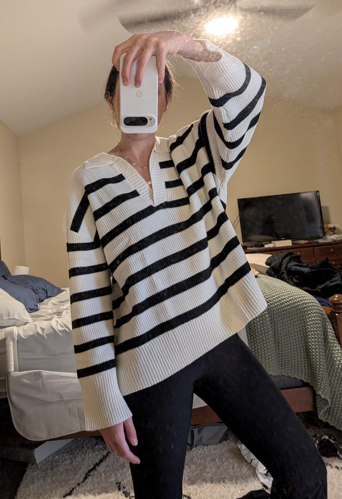 Darong Womens Oversized Sweaters Fall 2024 Fashion Clothes Polo V Neck Striped Knitted Pullover T... | Amazon (US)