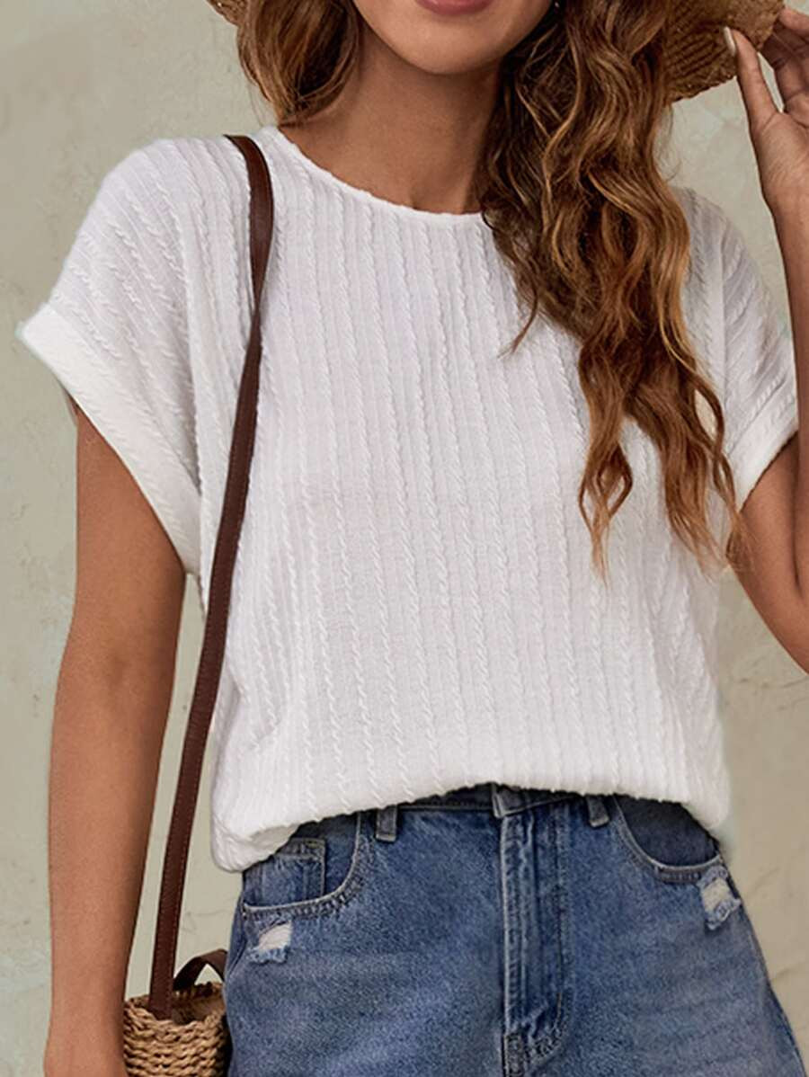 SHEIN Frenchy Cable Knit Batwing Sleeve Tee | SHEIN