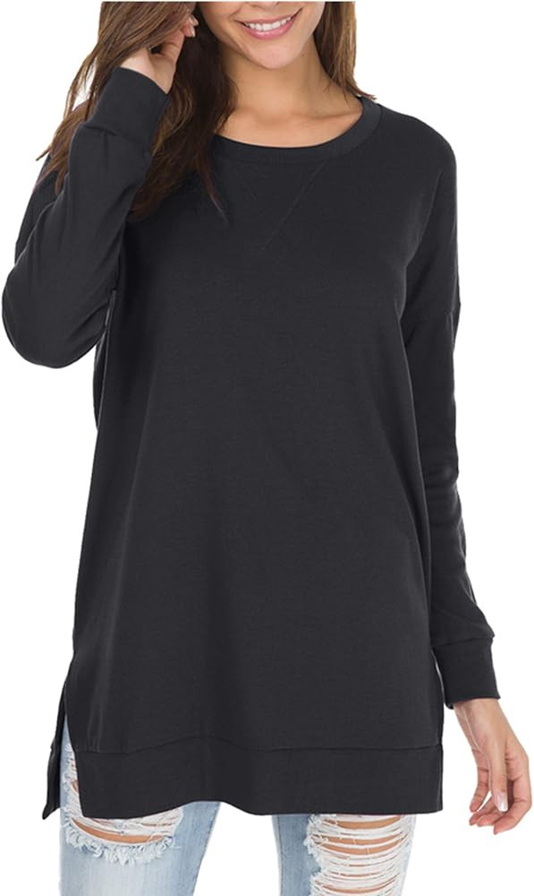 levaca Women's Fall Long Sleeve Side Split Loose Casual Pullover Tunic Tops | Amazon (US)