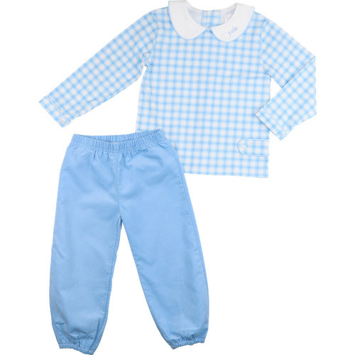 Blue And White Plaid Ankle Pant Set | Cecil and Lou