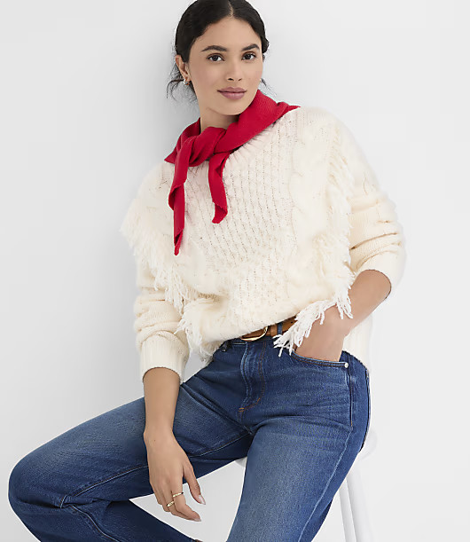 Loft Fringe Cable Sweater | LOFT