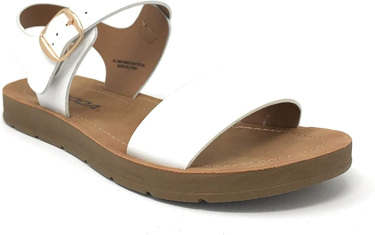 Soda PLENTY ~ Women's Strappy Ankle Wrap Buckle Fashion Flat Sandals | Amazon (US)
