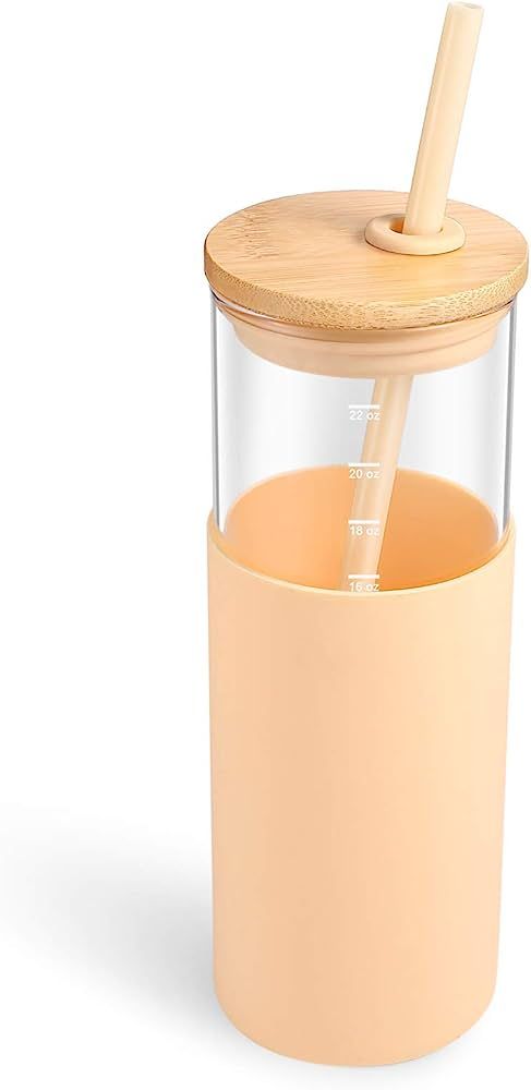 tronco 24oz Glass Tumbler Glass Water Bottle Straw Silicone Protective Sleeve Bamboo Lid - BPA Fr... | Amazon (US)